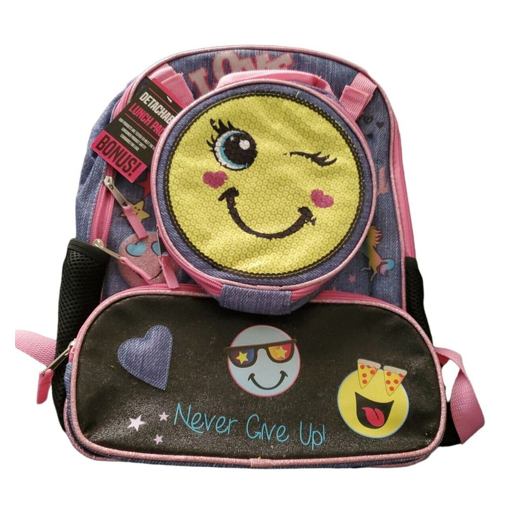 Emojination Smiley Faces Emoji 16" Backpack  & Lunch Bag Happy LOL NWT